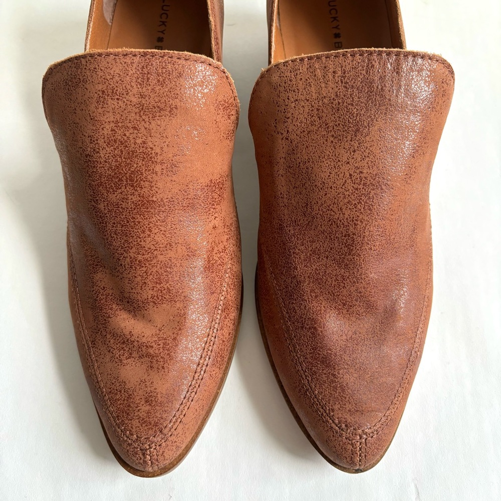 Lucky Brand Mahzan Loafer Slip On Leather Booties Toffee Color Brown Size 9 - Picture 7 of 17